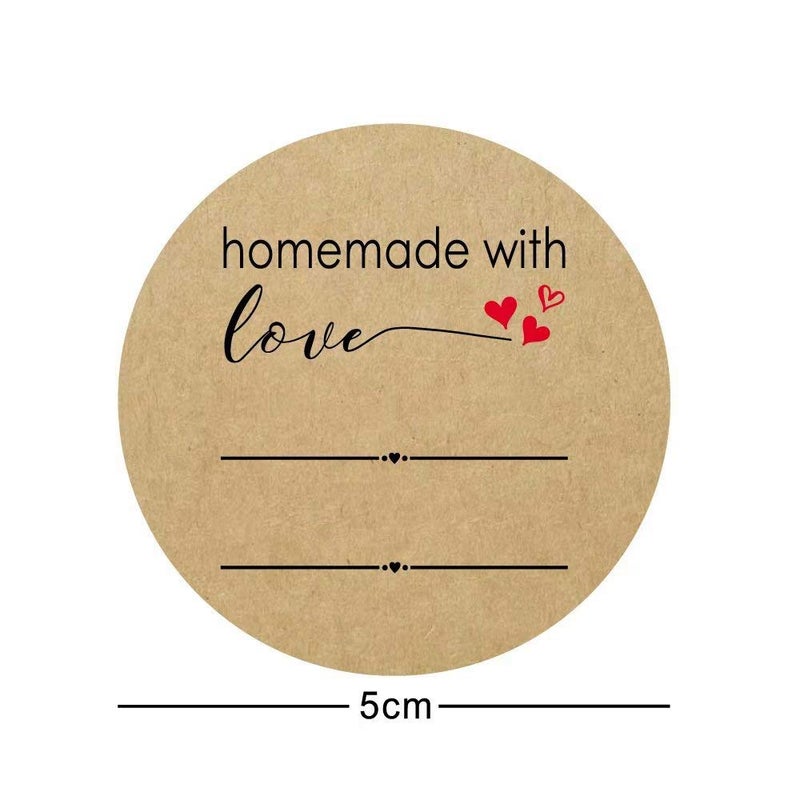BATTOO 2 Inch Homemade with Love Sticker with Lines for Writing (500 Labels per roll) Brown Kraft Stickers for Canning Labels Jar, Store Owners, Crafts, Organizing, Gift, Price Tags, Envelop Seal - Image 3